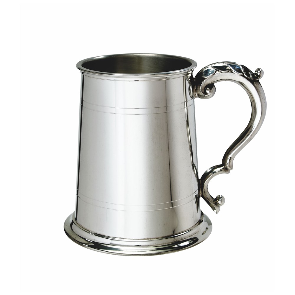 Standard Lined Fancy Handle One Pint Pewter Tankard