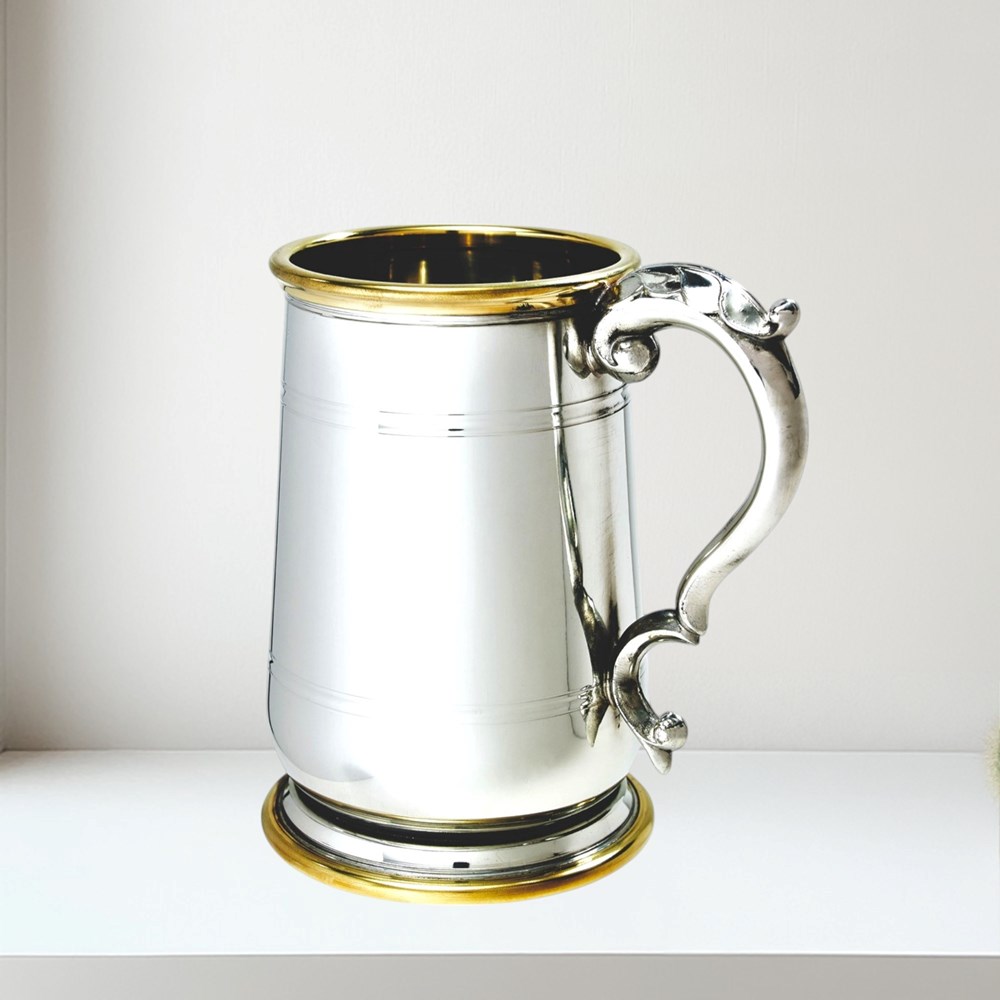 One Pint Hallam Pewter And Brass Jacobean Tankard