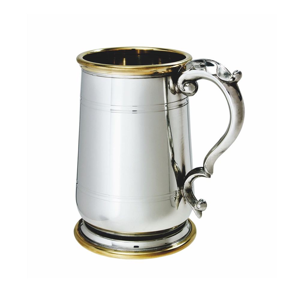 One Pint Hallam Pewter And Brass Jacobean Tankard