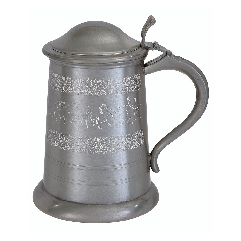Medieval Hunting Scene Lidded Tankard