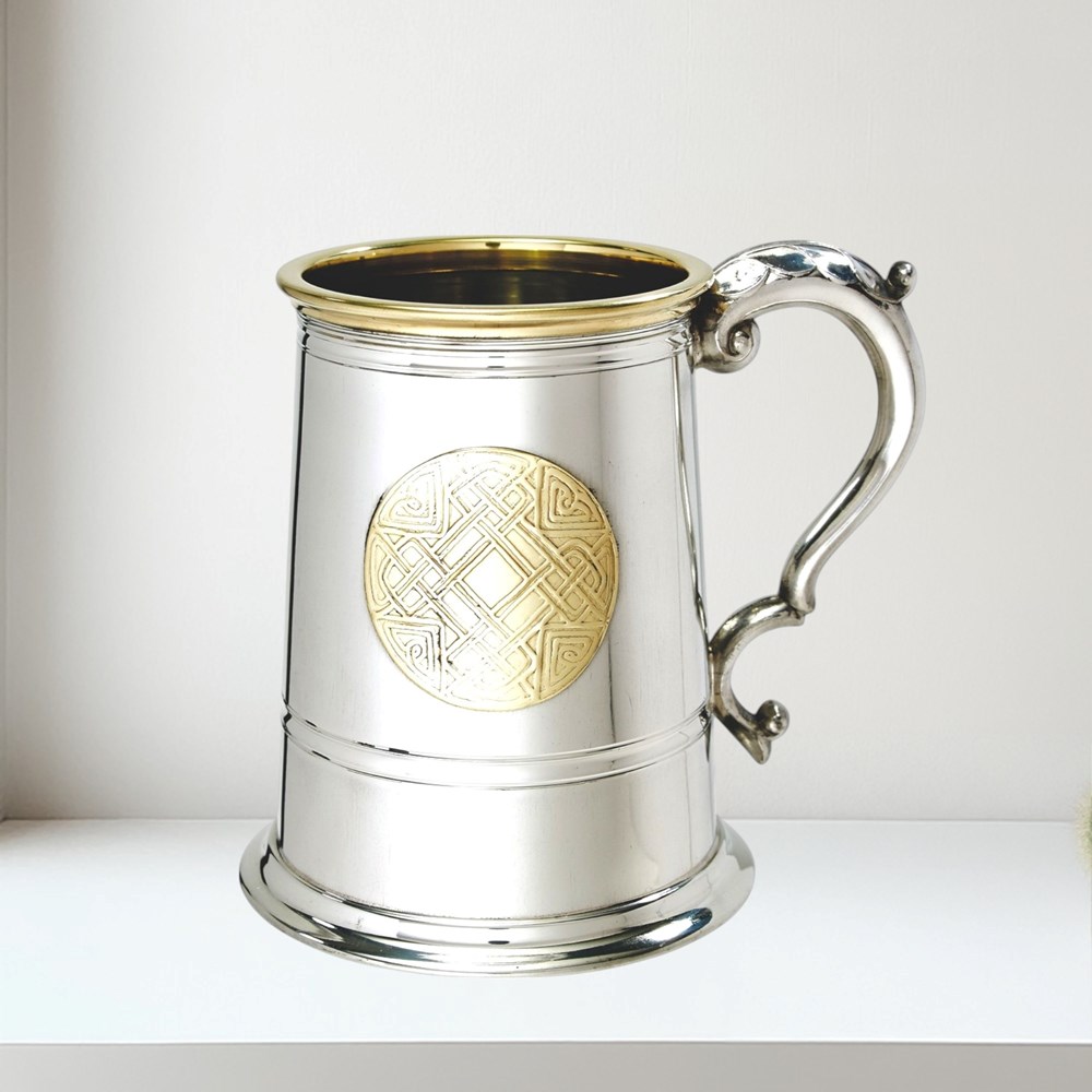 Celtic Gold One Pint Pewter And Brass Tankard