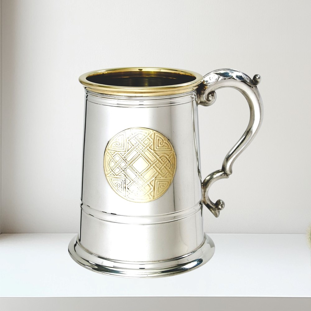 Celtic Gold One Pint Pewter And Brass Tankard Celtic Gold 1 Pint Pewter and Brass Tankard