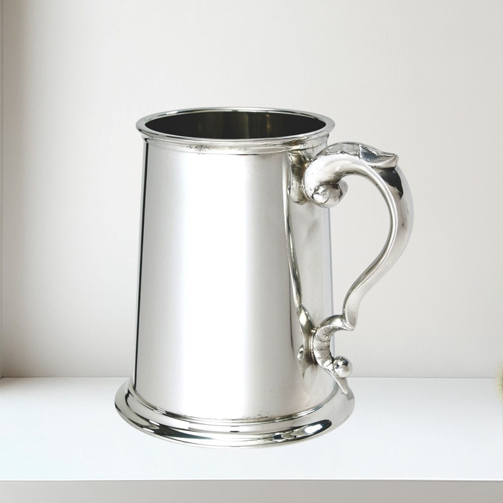Plain Scroll Handle One Pint Pewter Tankard Plain  Pewter Tankard  fancy handle