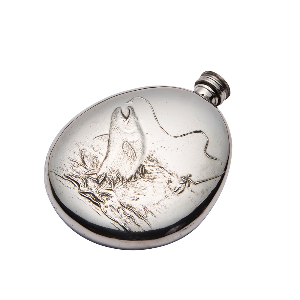 5oz Embossed Fishing Pewter Sporran Flask