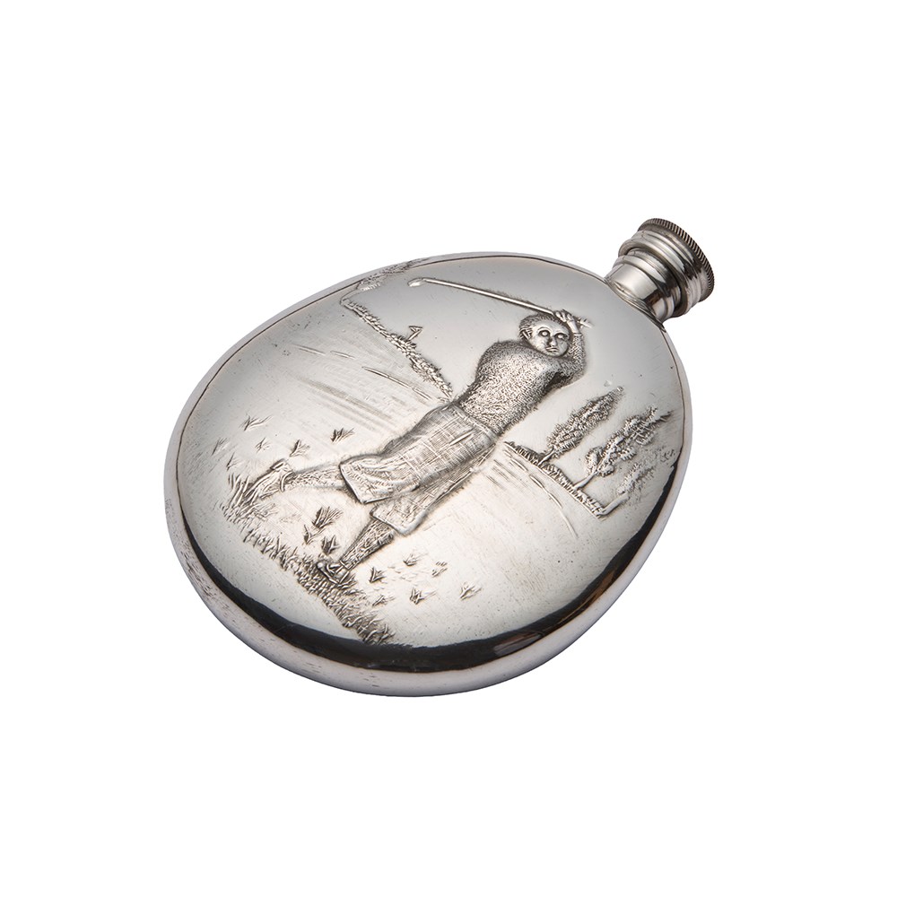 5oz Embossed Golfer Pewter Sporran Flask 5oz Embossed Golfer Pewter Sporran Flask