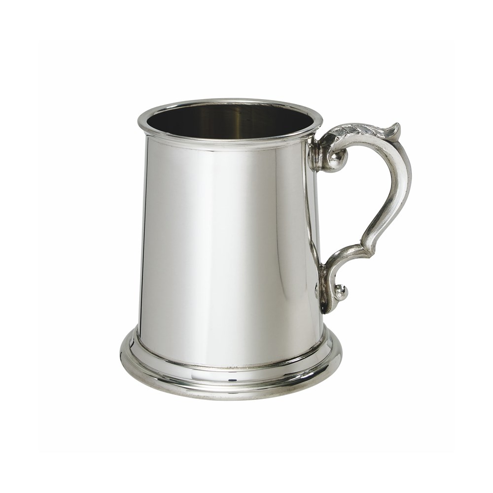 Half Pint Plain Scroll handle Pewter Tankard