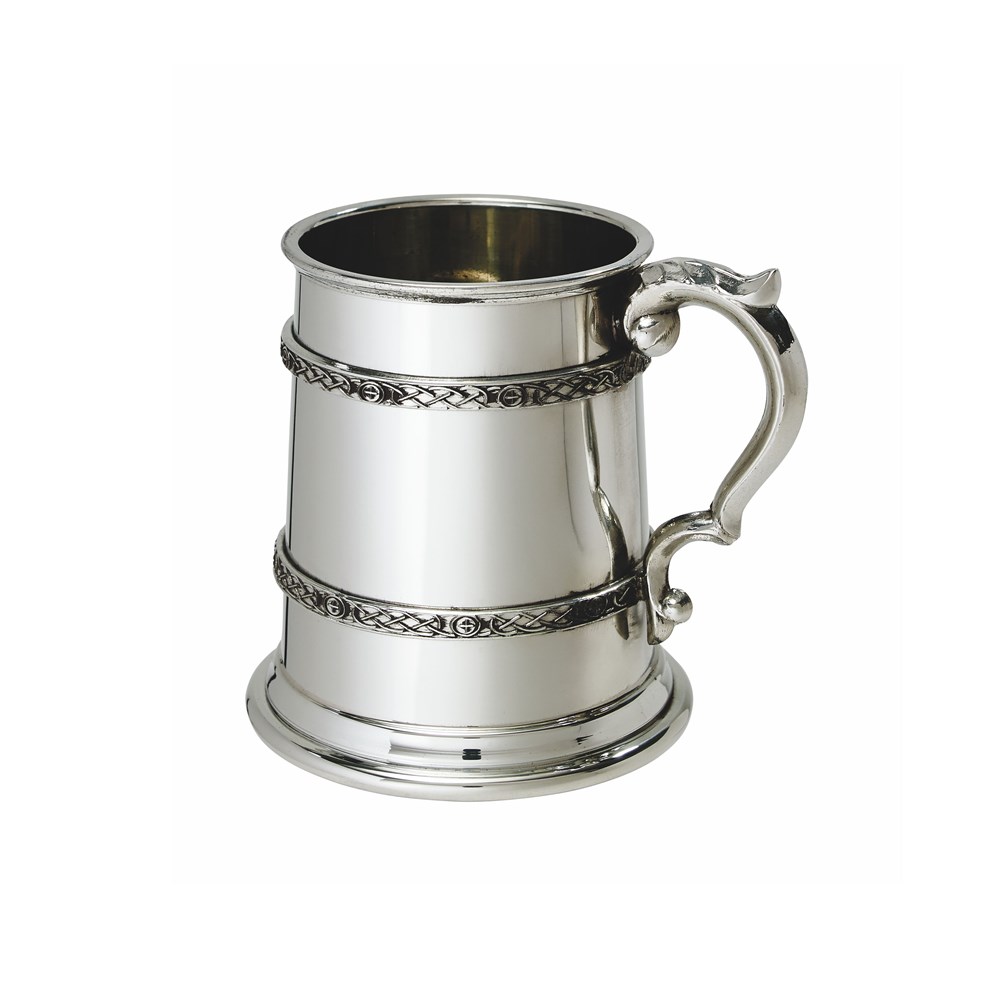 Half Pint Double Celtic Band Pewter Tankard