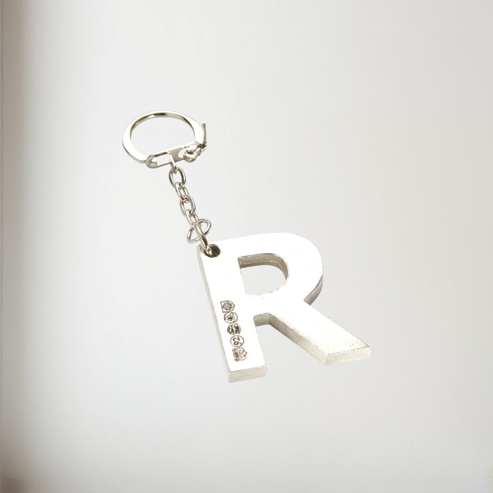 Initial R Touchmarked Pewter Keyring KEYRING-R