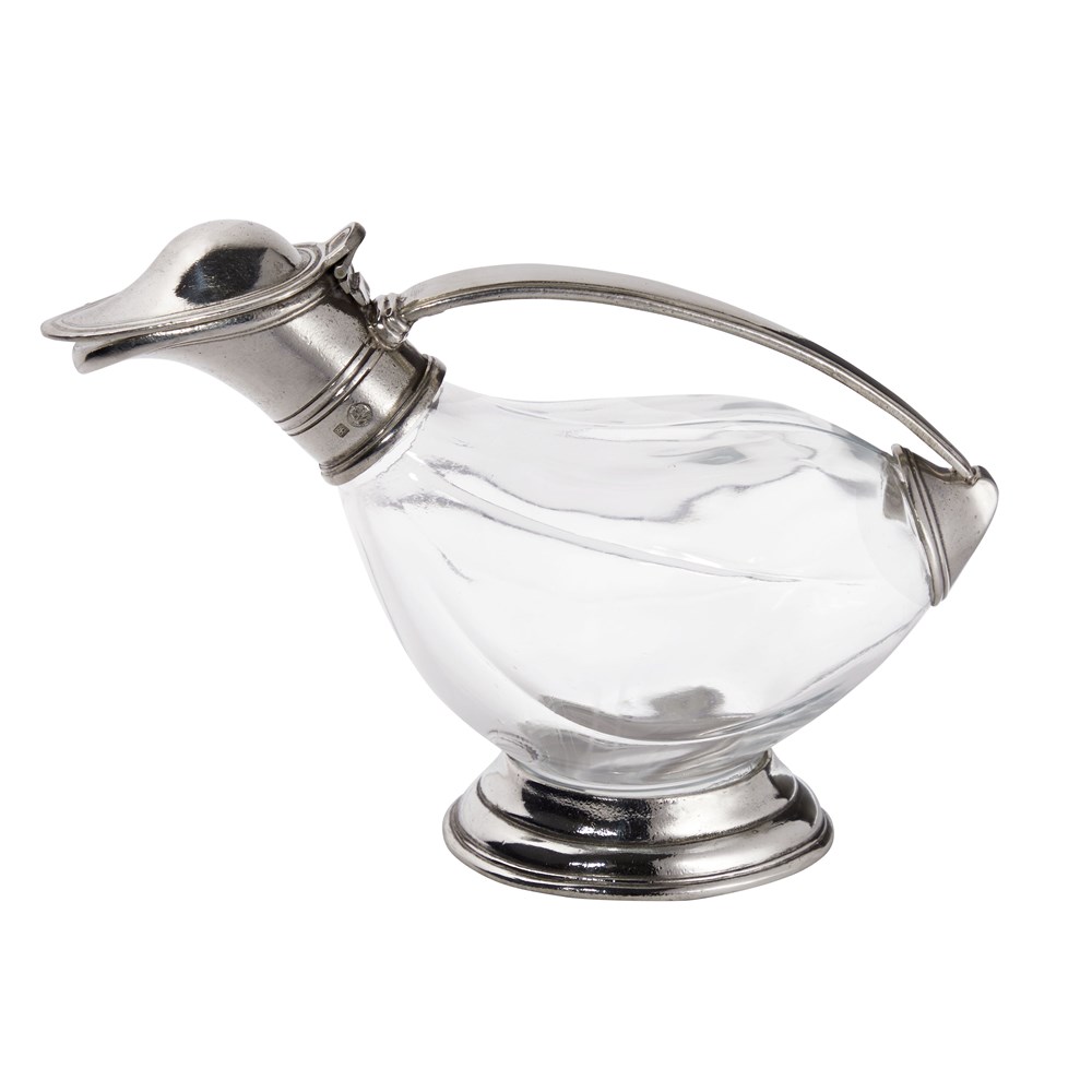 Pewter & glass duck decanter