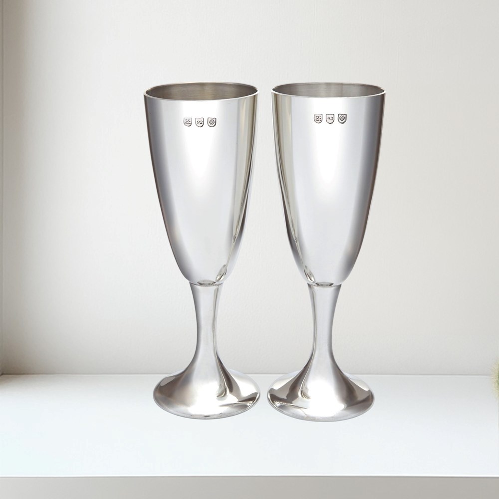 Pair Of Polished Pewter Celebration Flutes