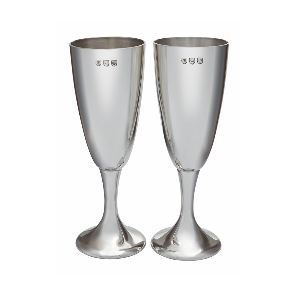 Pair Of Polished Pewter Celebration Flutes