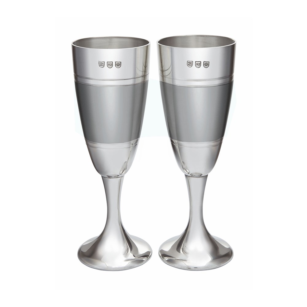 Pair Of Part Satin Pewter Celebration Flutes