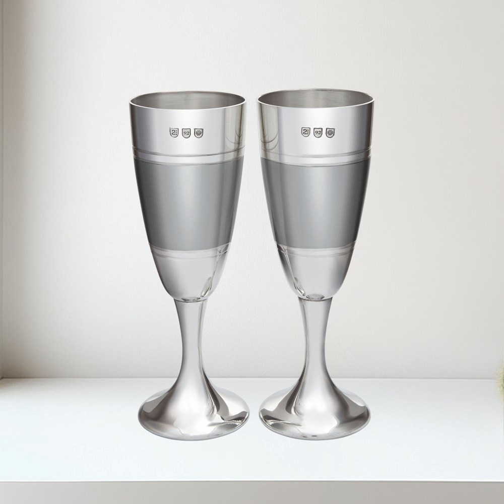 Pair Of Part Satin Pewter Celebration Flutes Pair Of Part Satin Pewter Celebration Flutes