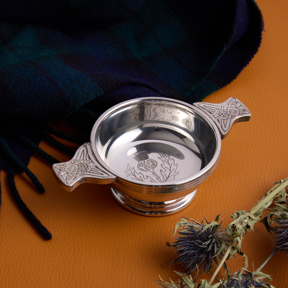 Thistle Stamp Standard Pewter Quaich Thistle Stamp Standard Pewter Quaich