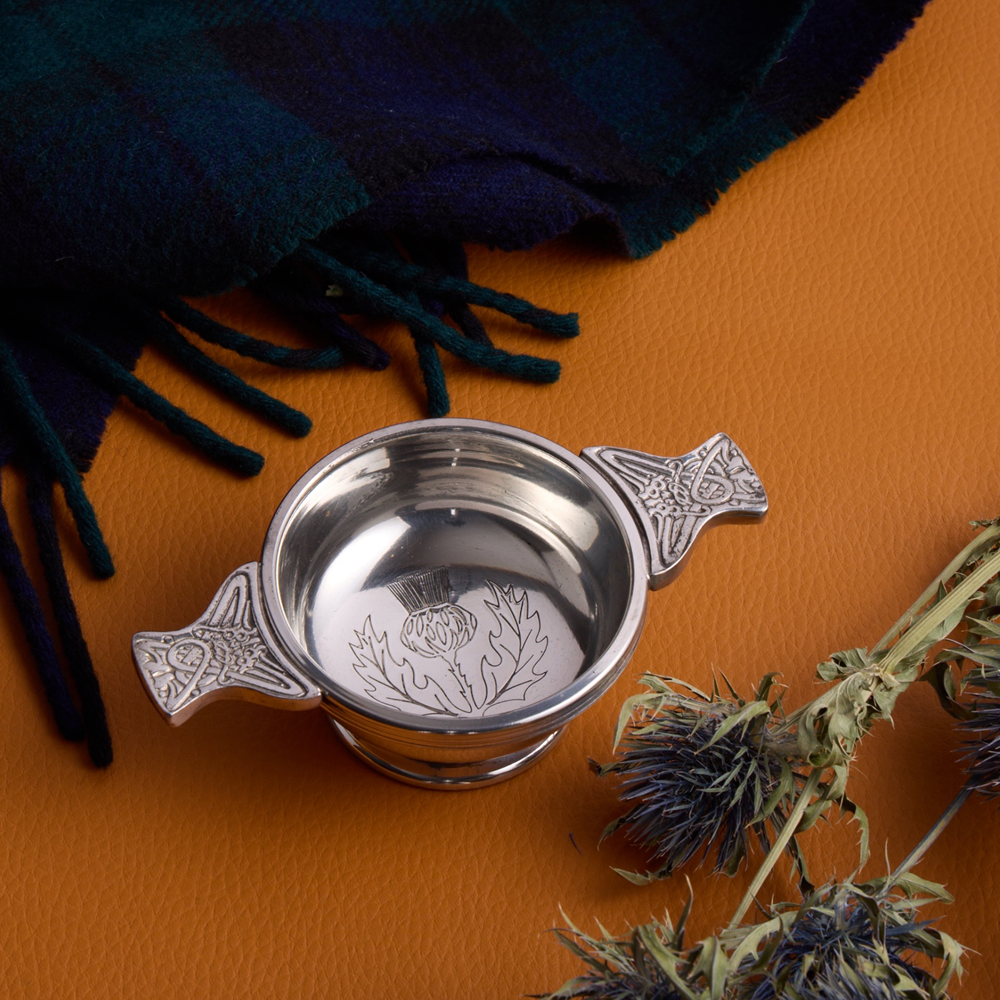 Thistle Stamp Small Pewter Quaich Thistle Stamp Small Pewter Quaich