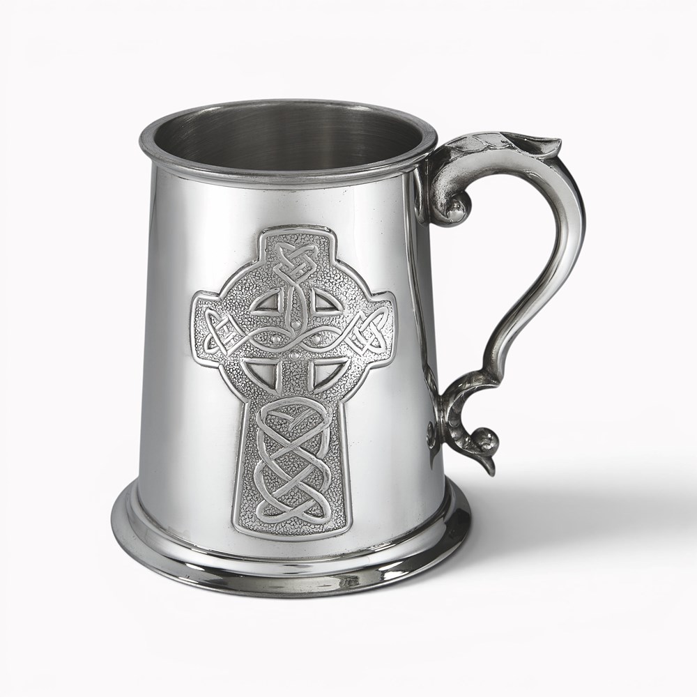 Embossed Celtic Cross Pewter Tankard Embossed Celtic Cross Pewter Tankard