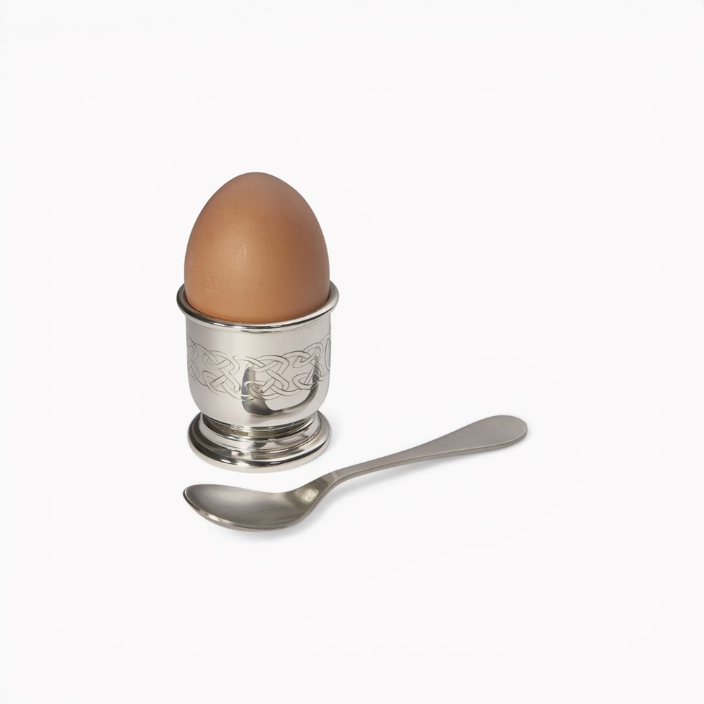 Embossed Celtic Pewter Egg Cup And Spoon Embossed Celtic Pewter Egg Cup And Spoon