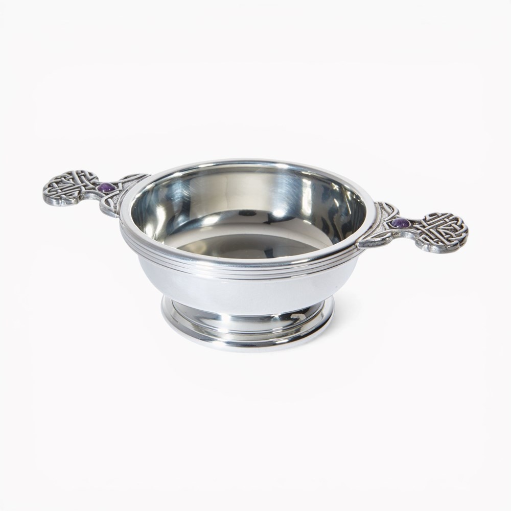 February Birthstone Pewter Quaich With Amethyst Stones February Birthstone Pewter Quaich With Amethyst Stones