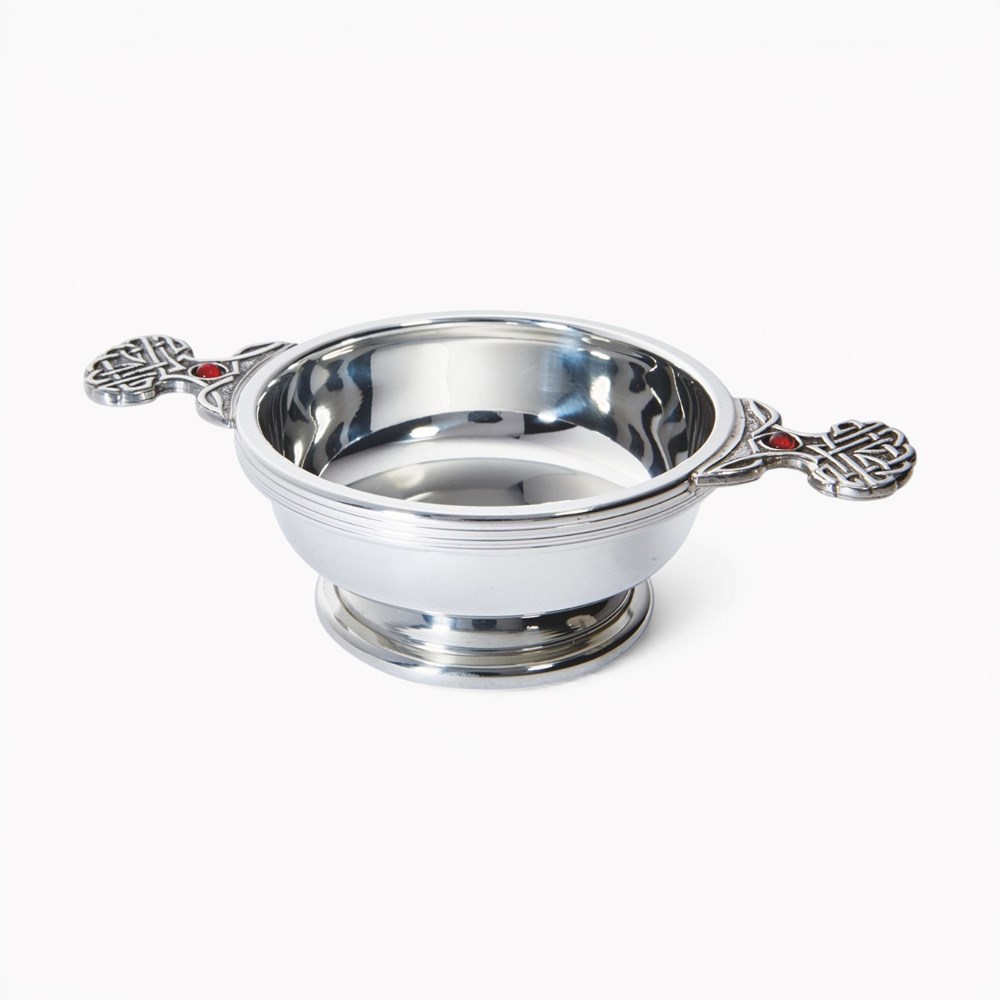 July Birthstone Pewter Quaich With Ruby Stones July Birthstone Pewter Quaich With Ruby Stones