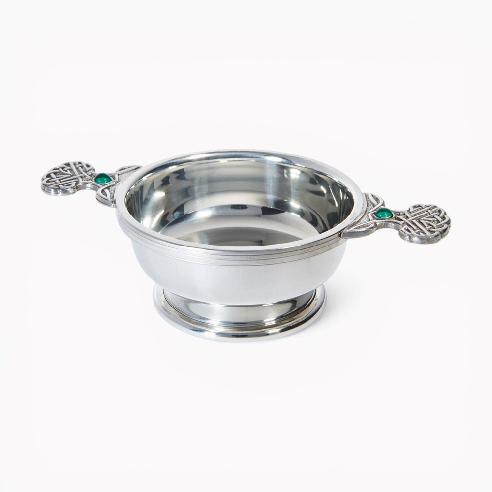 May Birthstone Pewter Quaich With Emerald Stones May Birthstone Pewter Quaich With Emerald Stones
