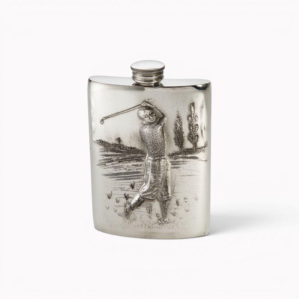 Embossed Golfer 3oz Top Pocket Flask Embossed Golfer 3oz Top Pocket Flask