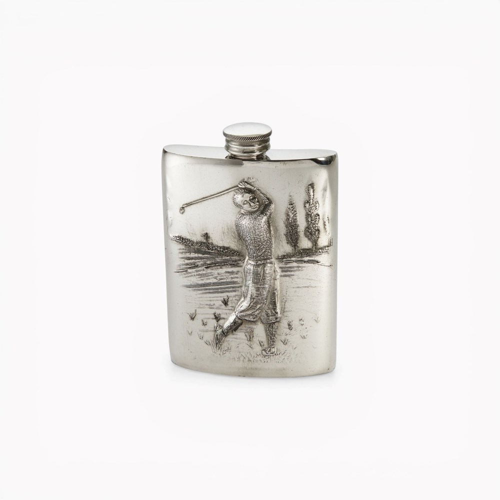 Embossed Golfer 3oz Top Pocket Flask Embossed Golfer 3oz Top Pocket Flask