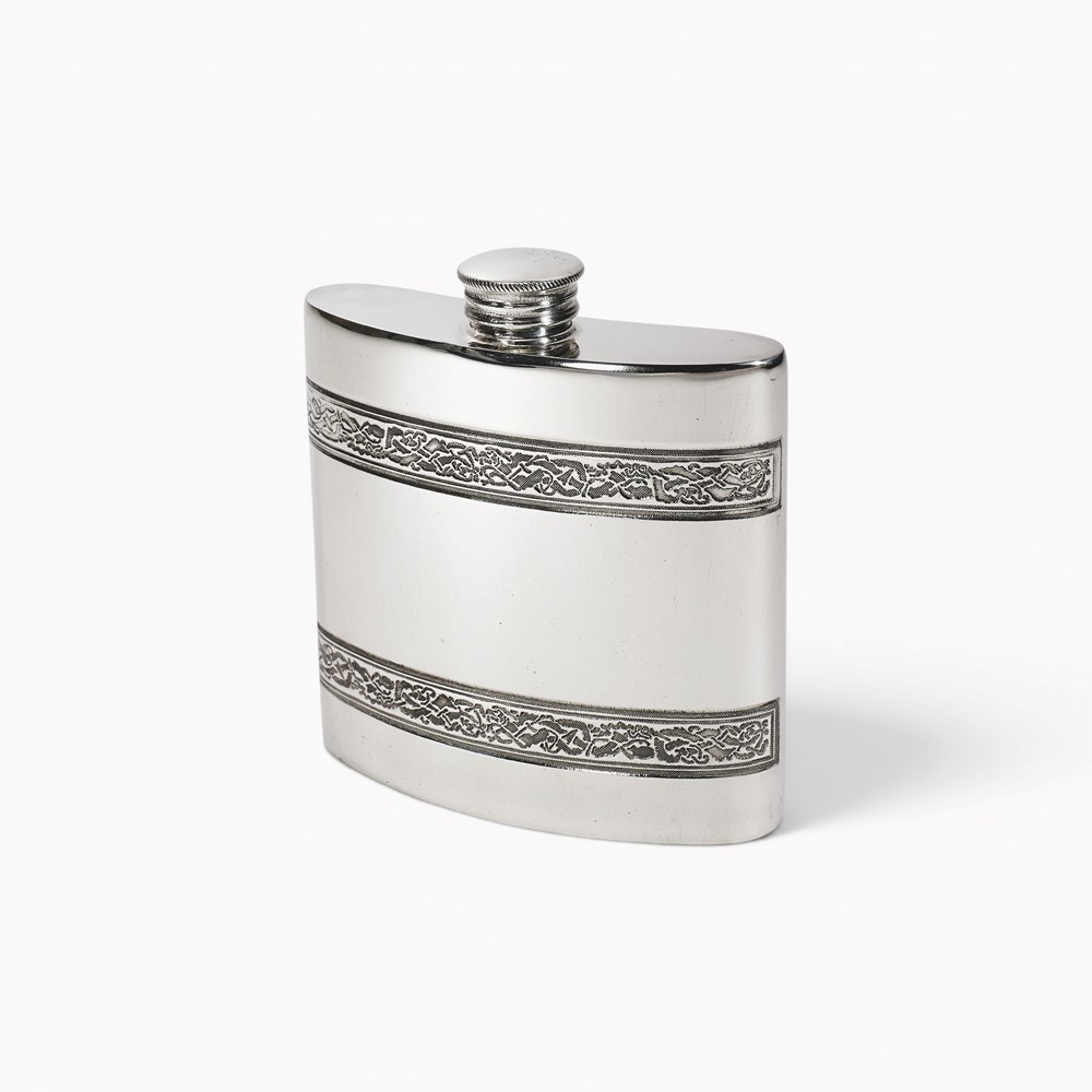Celtic Bands 4oz Pewter Kidney Hip Flask 4oz Horizontal Celtic Bands Pewter Kidney Hip Flask
