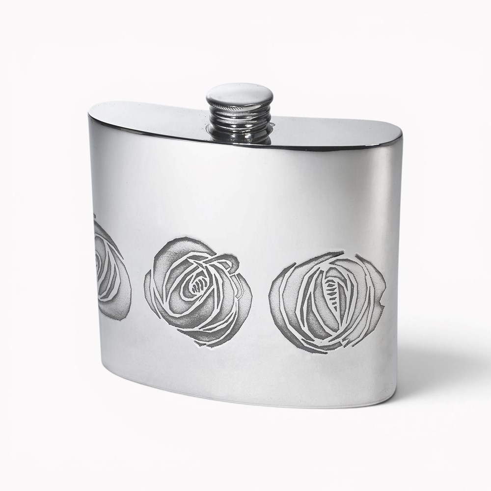 6oz Charles Rennie Mackintosh Rose Pewter Kidney Hip Flask