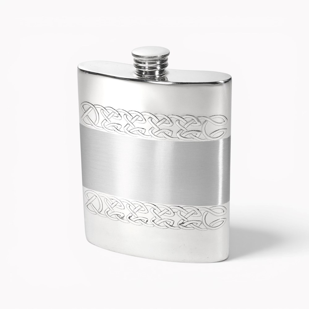 Embossed Celtic Bands 6oz Pewter Kidney Hip Flask 6oz Embossed Celtic Bands pewter kidney hip Flask