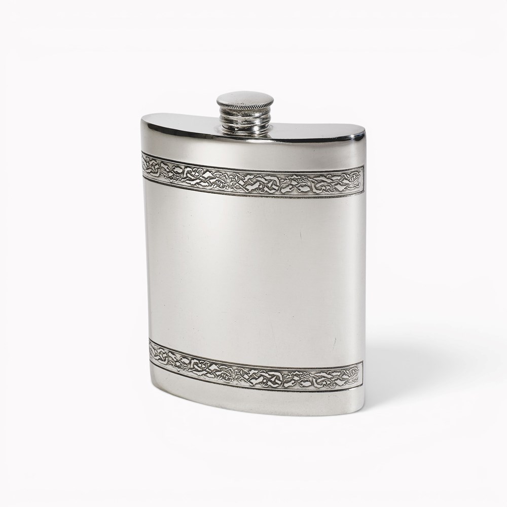 Celtic Bands 6oz Pewter Kidney Hip Flask Celtic Bands 6oz Pewter Kidney Hip Flask