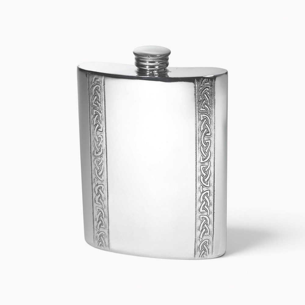 Vertical Celtic Bands 6oz Pewter Kidney Hip Flask Vertical Celtic Bands 6oz Pewter Kidney Hip Flask