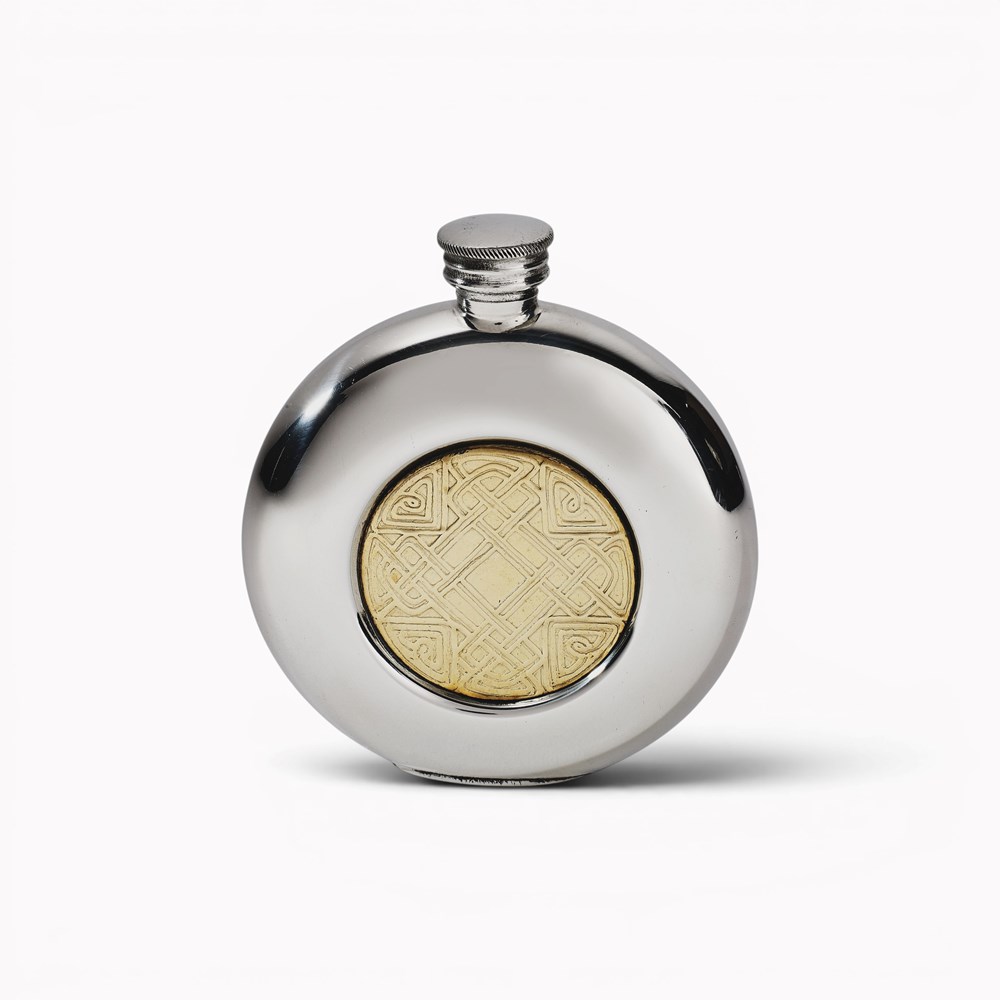 Round Pewter Celtic Gold Flask Round Pewter Celtic Gold Flask