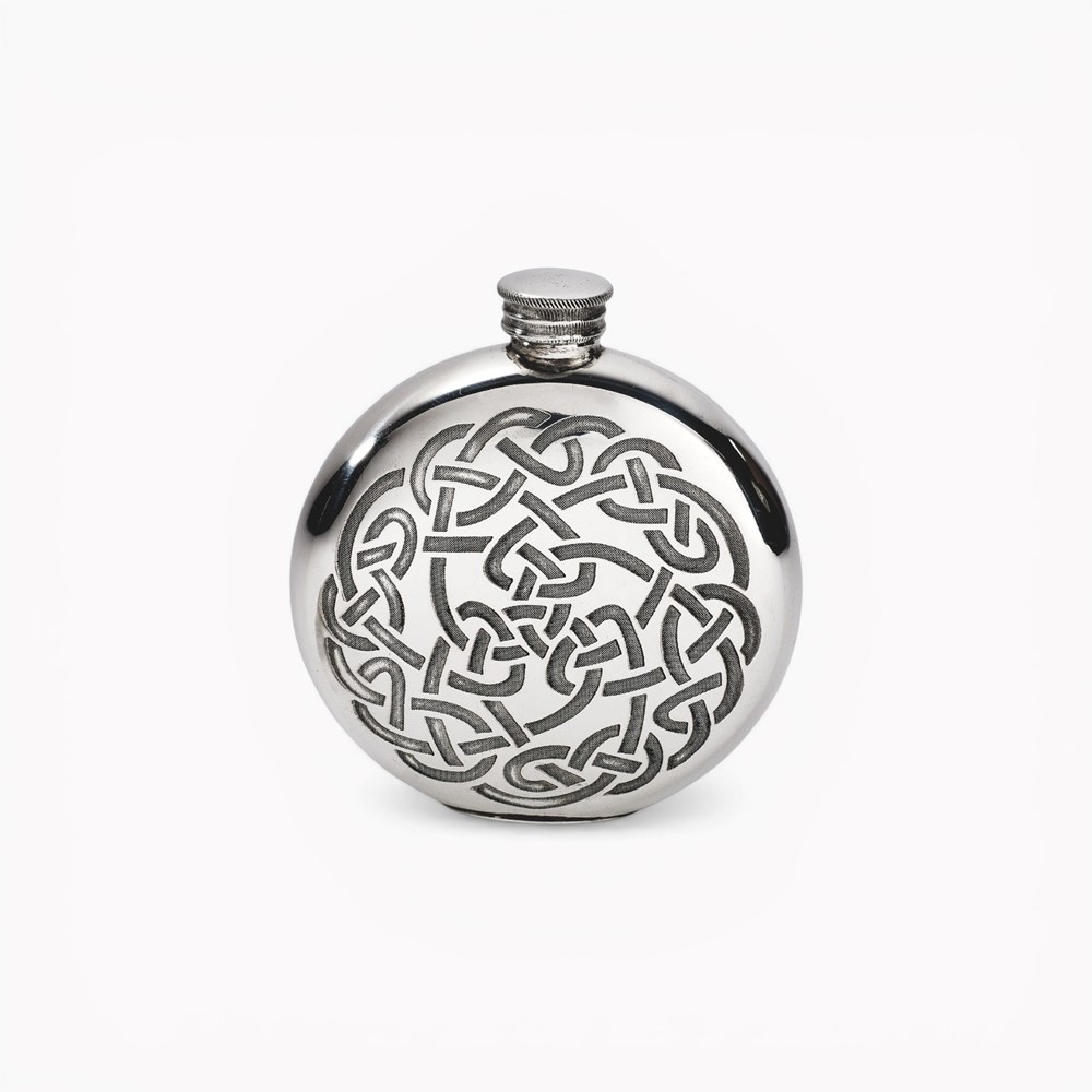 Round Pewter Celtic Knot Flask Round Pewter Celtic Knot Flask