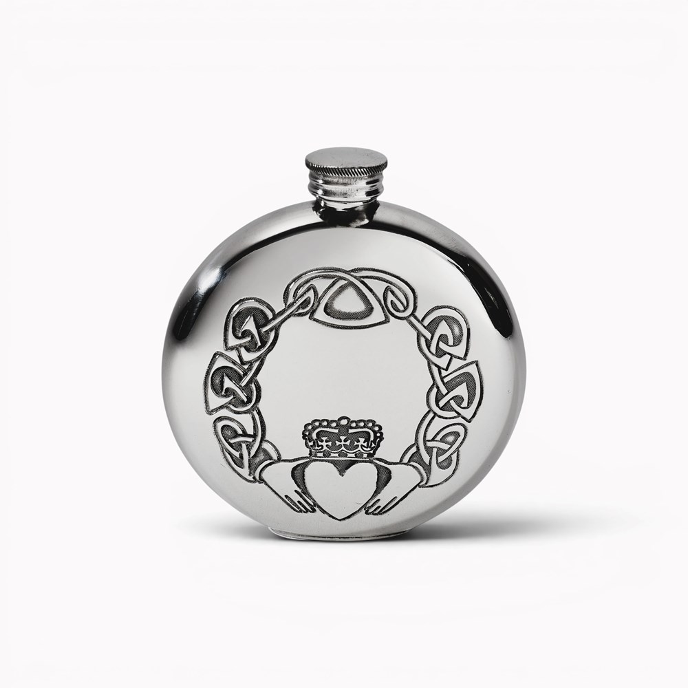 Round Claddagh Pewter Flask Round Claddagh Pewter Flask