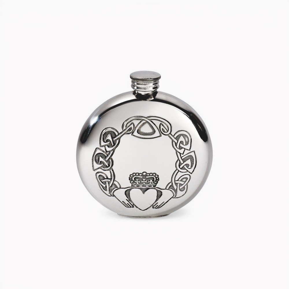 Round Claddagh Pewter Flask Round Claddagh Pewter Flask