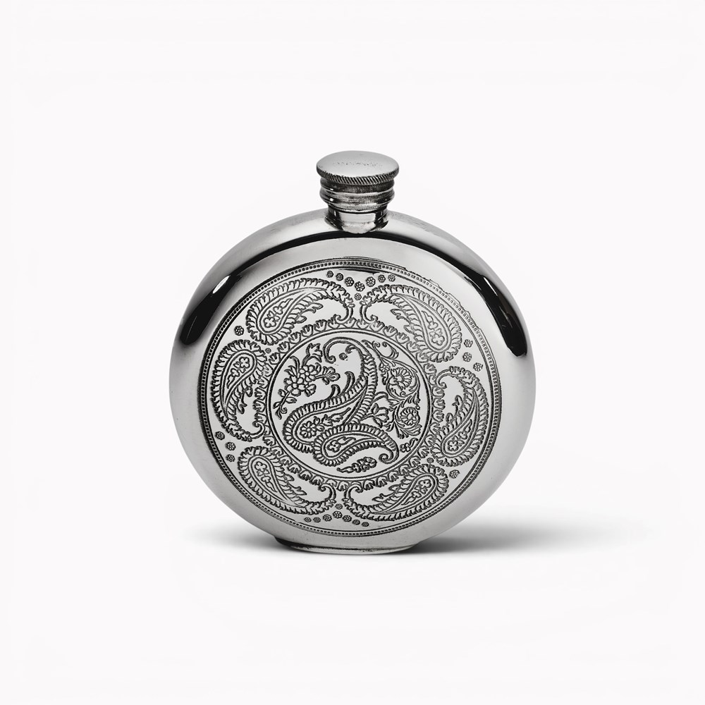 Round Pewter Paisley Flask