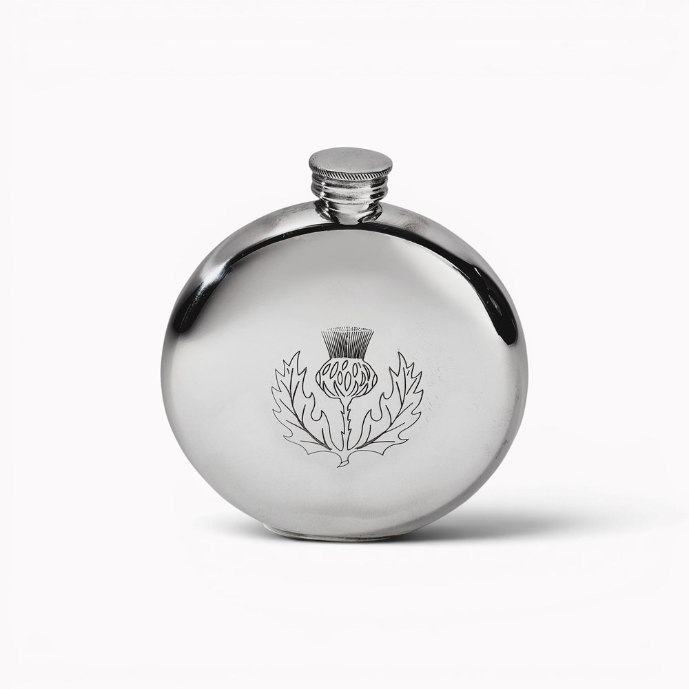 Round Pewter Thistle Flask
