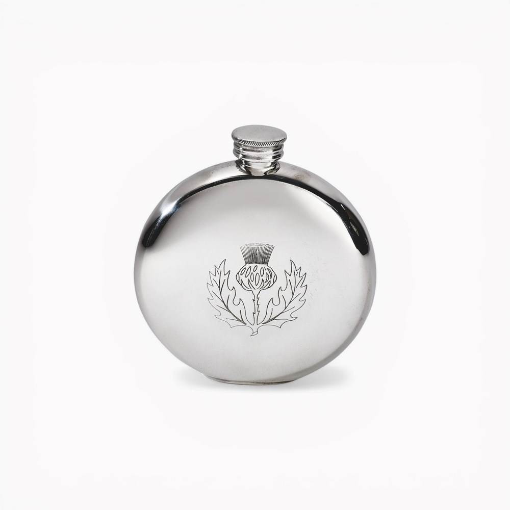 Round Pewter Thistle Flask
