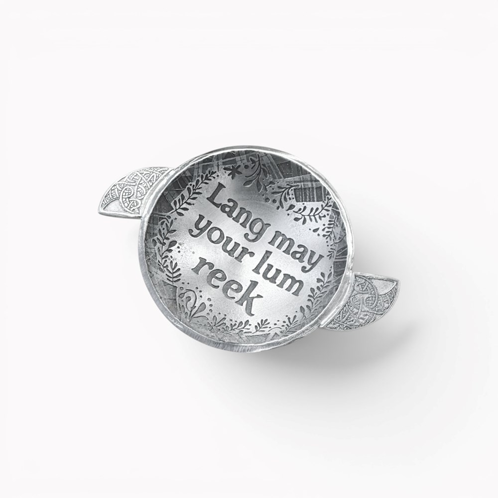 Lang May Your Lum Reek cast pewter 2.5" Quaich Lang May Your Lum Reek Quaich