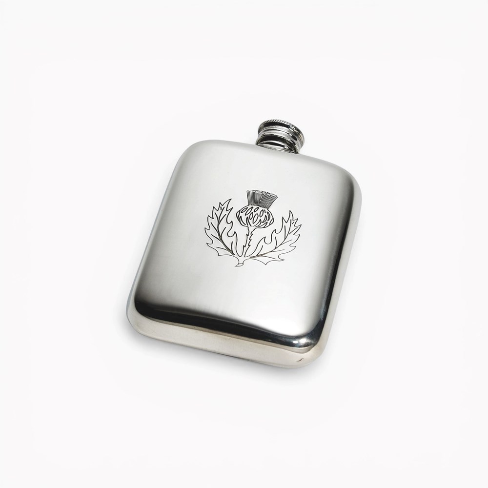 Thistle Stamp 4oz Pewter Pocket Flask