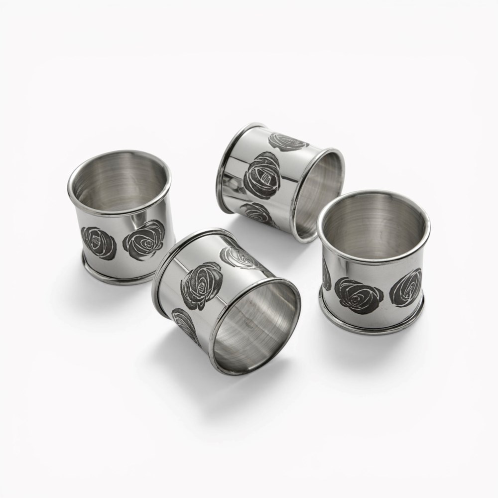 Charles Rennie Mackintosh Four Pewter Napkin Rings Charles Rennie Mackintosh Four Pewter Napkin Rings