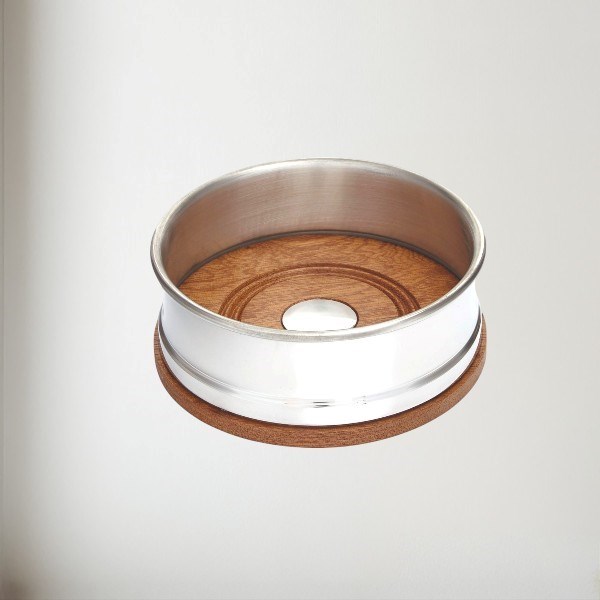 Wood And Pewter Small Bottle Coaster Small Wood and Pewter Bottle Coaster