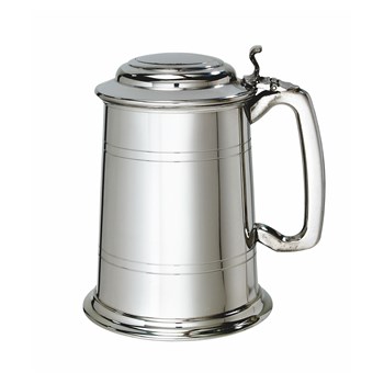 Standard Lidded One Pint Pewter Tankard