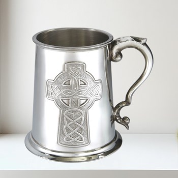 Embossed Celtic Cross One Pint Pewter Tankard
