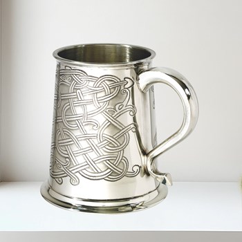 Celtic Pattern Pewter One Pint Tankard