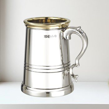 One Pint X Range Pewter And Brass Worcester Tankard