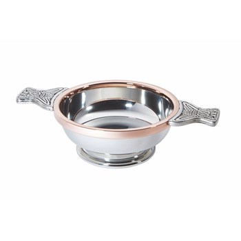 Large Copper Rim Pewter Quaich