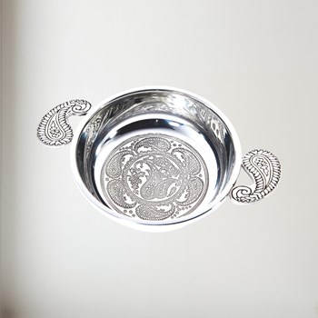 Large Paisley pewter Quaich Large Paisley Pewter Quiach