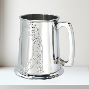 Embossed Golfer One Pint Pewter Tankard