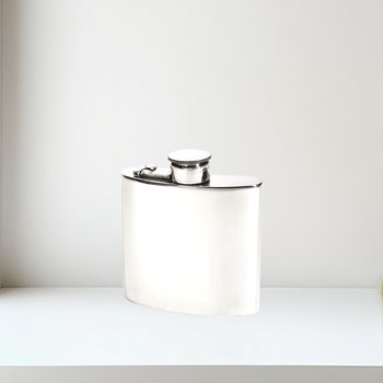 4oz Plain Pewter Kidney Hip Flask With Captive Top